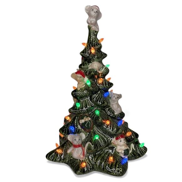 Vintage 1987 Kimple Mold 14" Christmas Mouse Ceramic Tree - NO Base with Light - Picture 1 of 17
